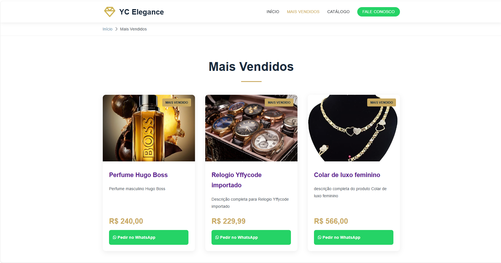 YC Elegance Sistema de Catálogo Online